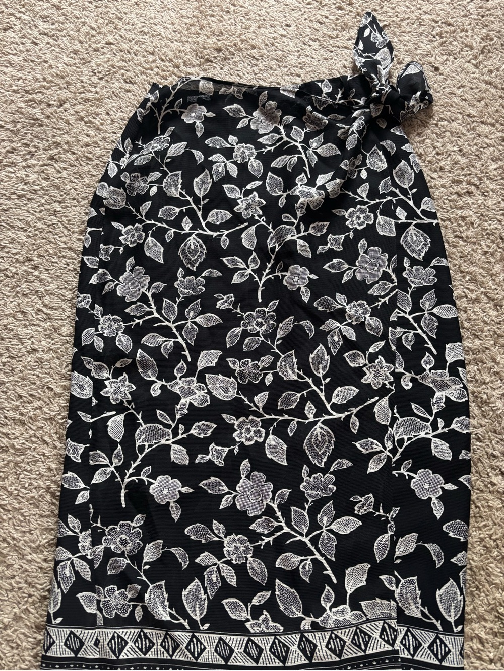 Talbots Black Floral Tie-Detail Midi Skirt